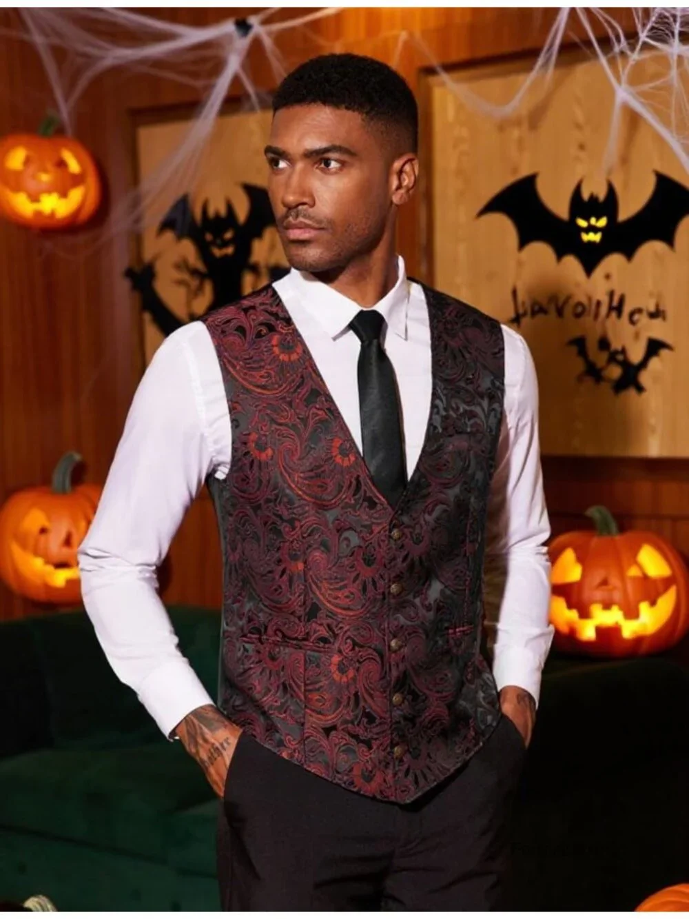 Victorian Paisley Slim Fit Suit Vest Tuxedo Waistcoat Gothic Steampunk